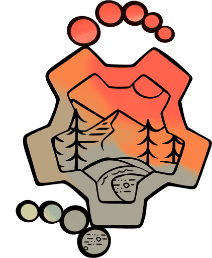 Steppe gear emblem holding a high-desert landscape